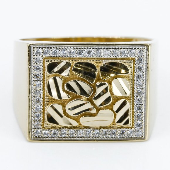 Vintage 10k Yellow Gold Nugget Style CZ Ring - Picture 1 of 9
